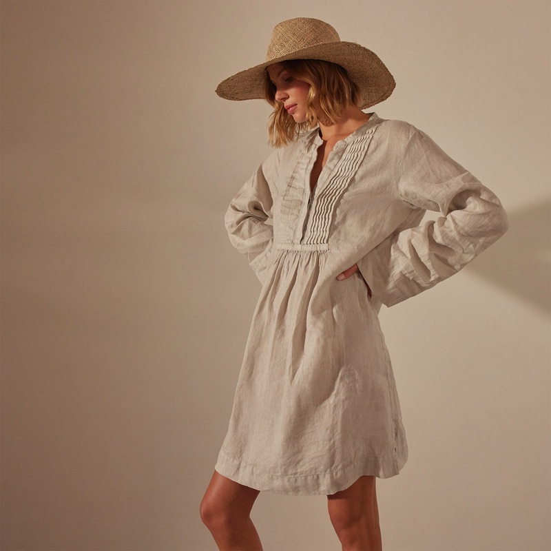 Linen Pin Tuck Dress – Salt Pigment