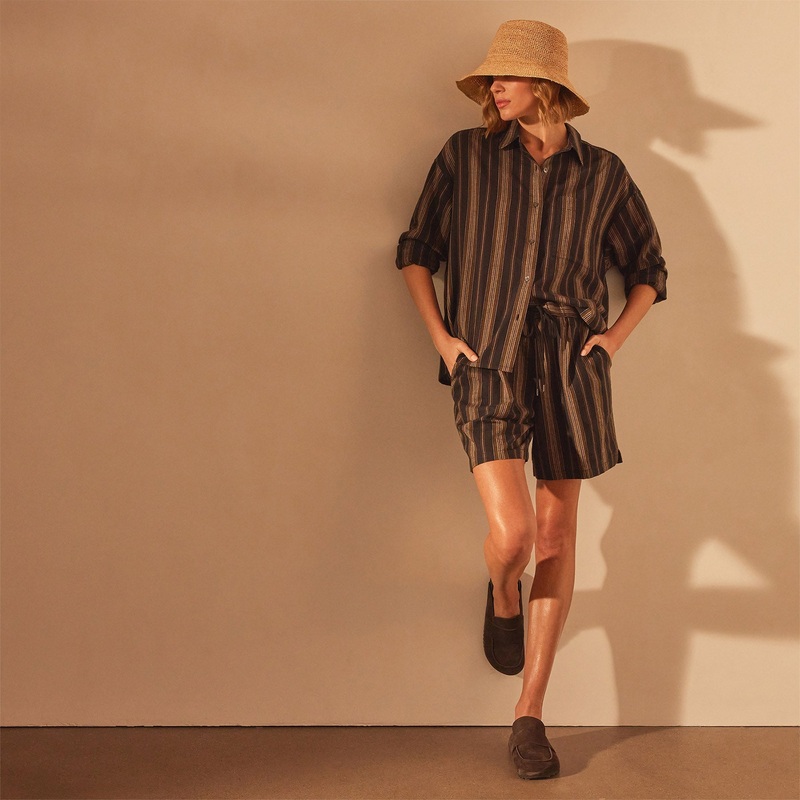 Relaxed Striped Button Shirt – Black Stripe