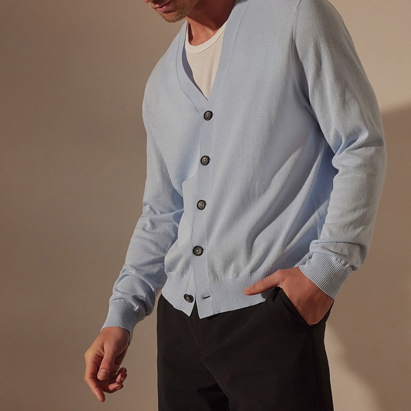 Stretch Cotton Cardigan – Bleached Blue