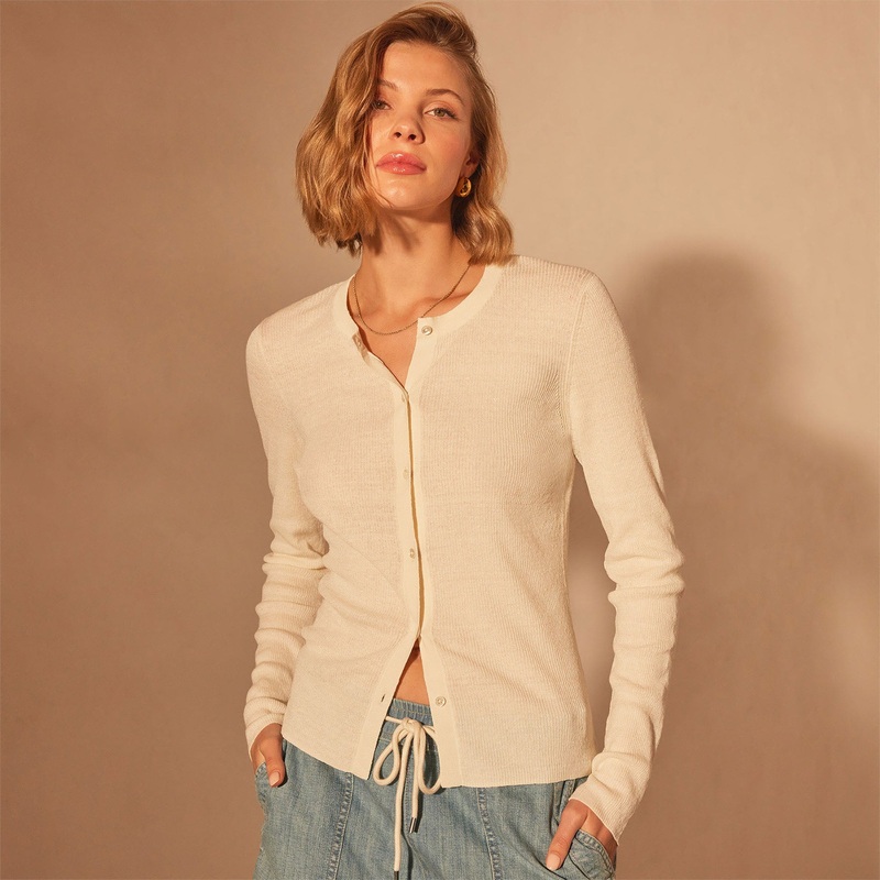 Stretch Linen Ribbed Cardigan – Canvas