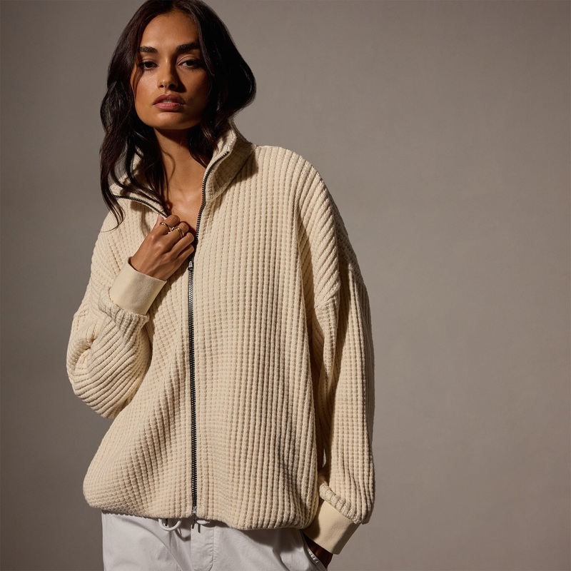 Waffle Knit Zip Up – Natural