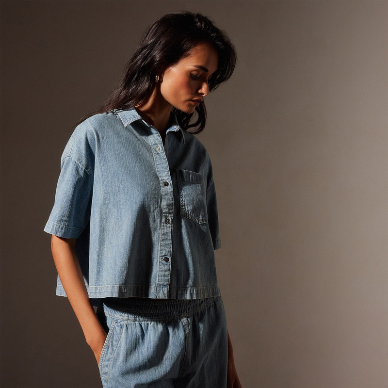 Washed Denim Cropped Shirt – Bleach Wash
