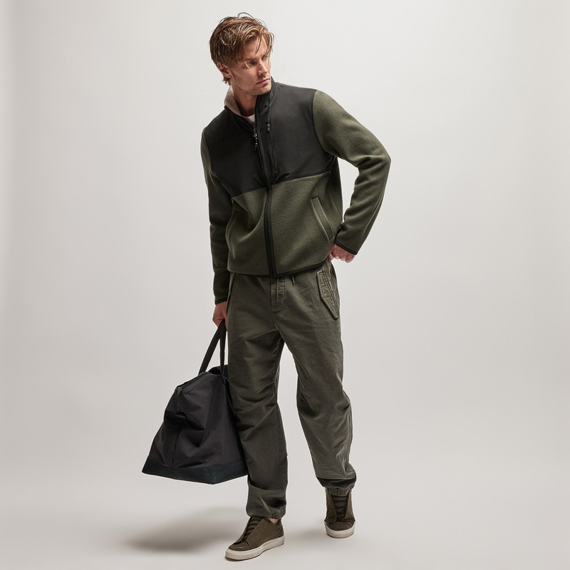 Wool Jersey Mixed Media Jacket – Dark Olive/Black