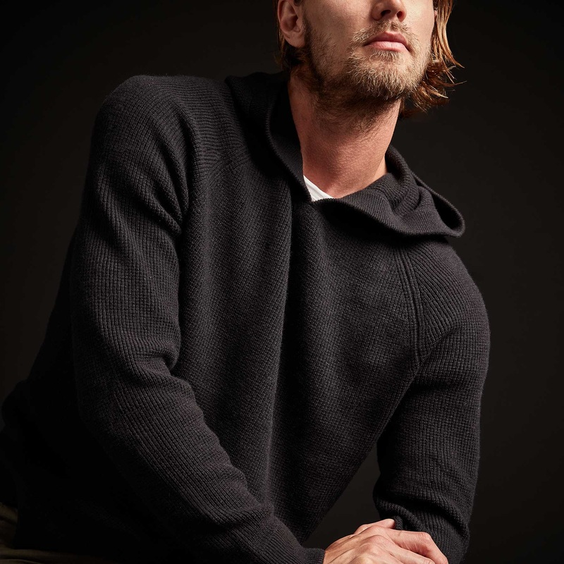 Cashmere Thermal Raglan Hooded Sweater – Black