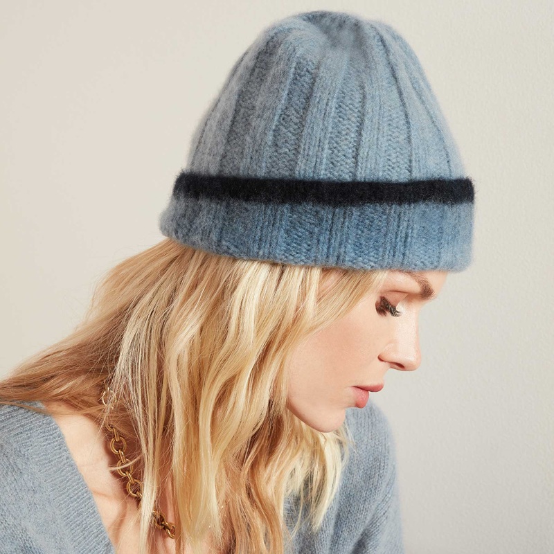 Dip Dye Cashmere Beanie – Dusty Sky/Navy