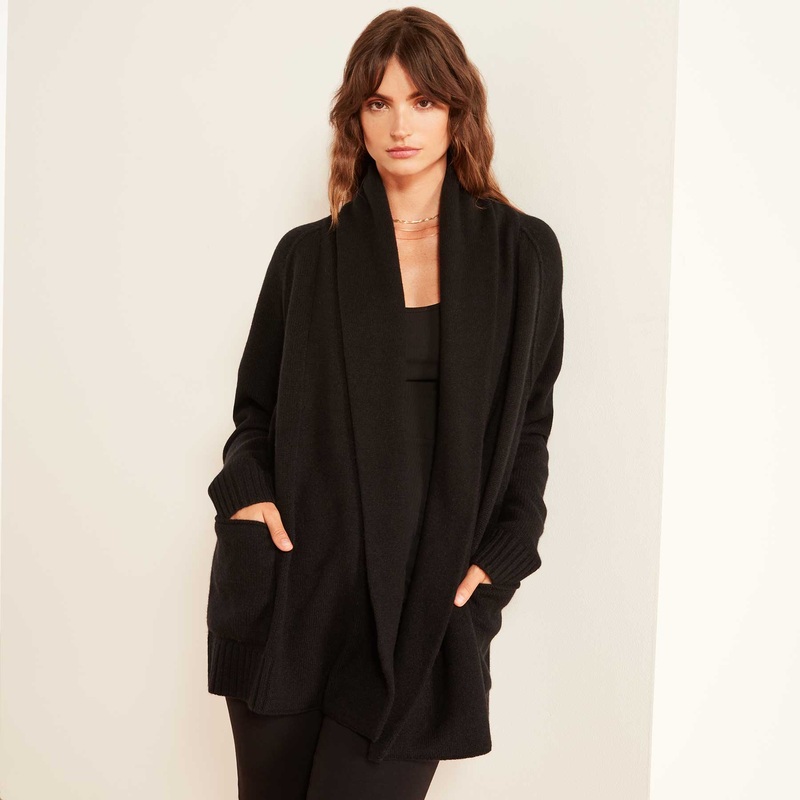 Recycled Cashmere Shawl Collar Cardigan Sweater – Black