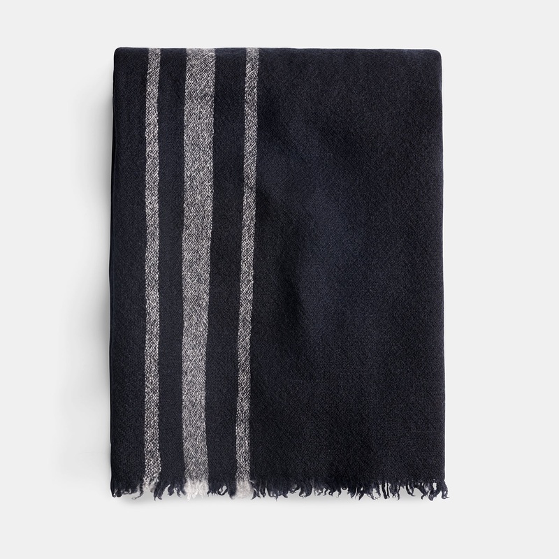 Sarti Cashmere Striped Scarf – Navy/Grey