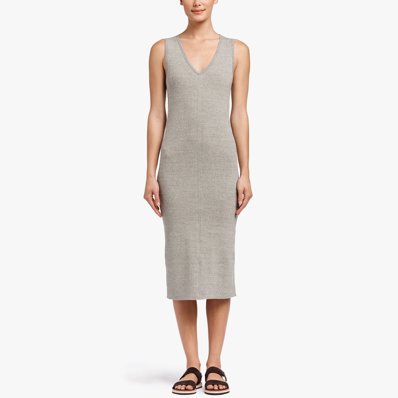 Contrast Binding Fitted Rib Dress – Pale Heather Grey