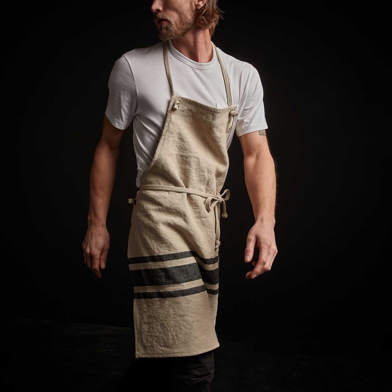 Three Stripe Chef’s Apron – Natural/Black