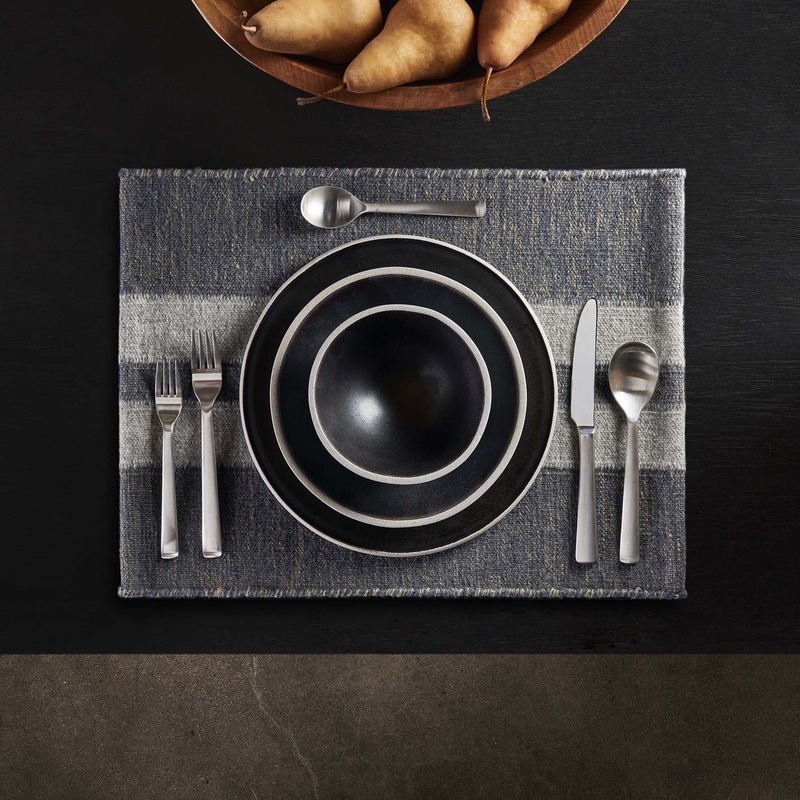 Wool Double Stripe Placemat  – Guntmetal Marle/Pearl Grey