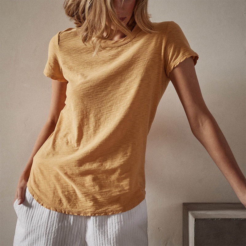 Sheer Slub Crew Neck Tee – Apricot