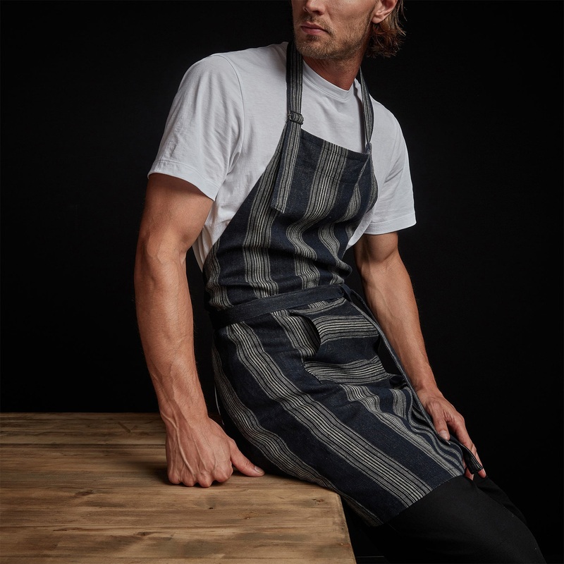 Stripe Chef’s Apron With Pocket – Navy Stripe