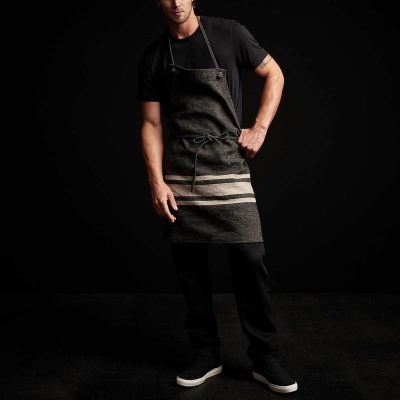 Three Stripe Chef’s Apron – Black/ Natural