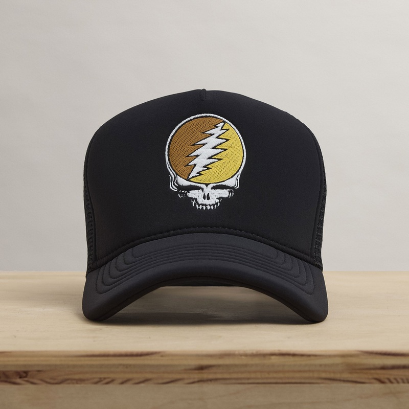 Grateful Dead Multicolor Skull Embroidery Trucker – Black