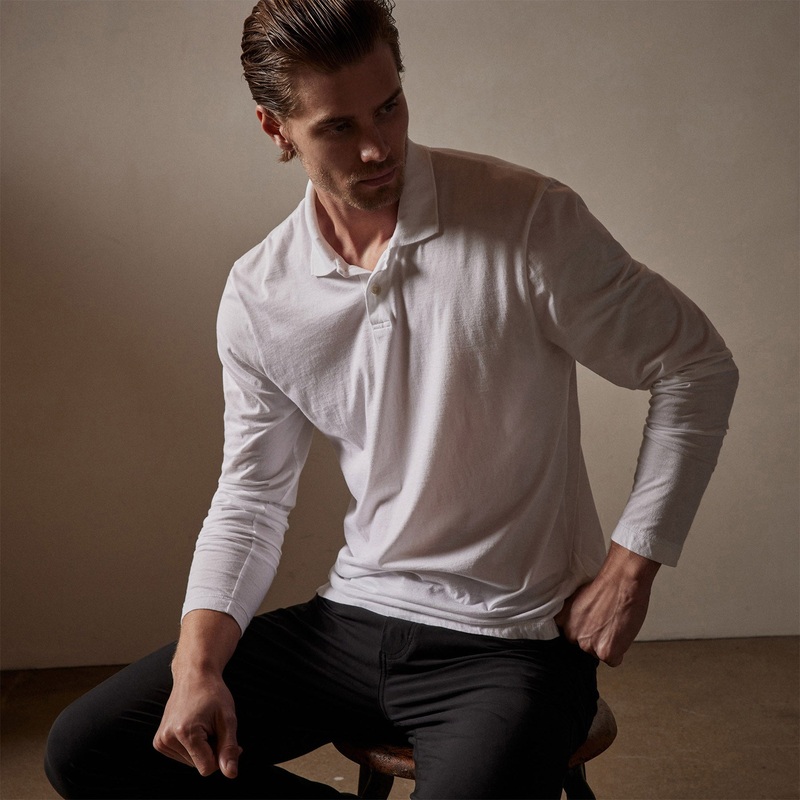 Luxe Lotus Jersey Long Sleeve Polo – White