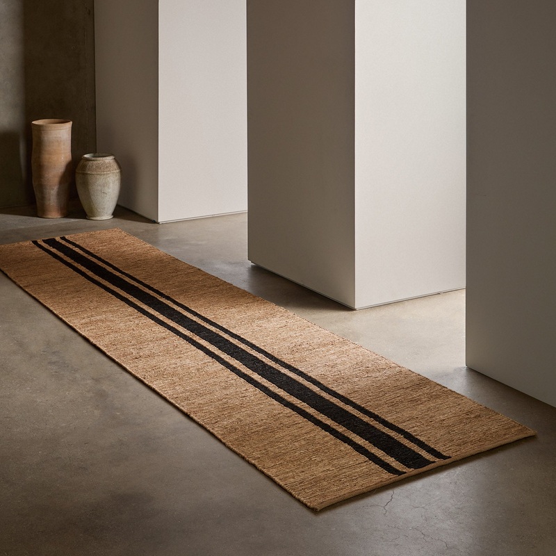 Triple Stripe Jute Runner 3.5Ft X 14Ft – Natural/Charcoal Stripe