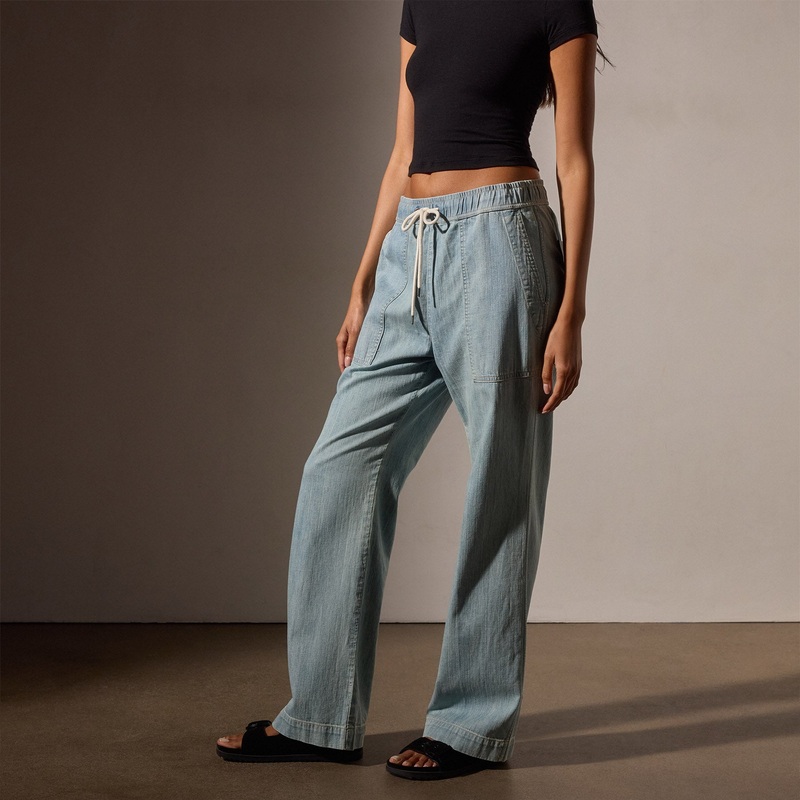 Wide Leg Pull On Denim Pant – Bleach Wash