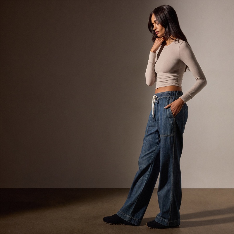 Wide Leg Pull On Denim Pant – Medium Wash