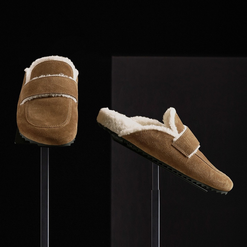Women’s Suede Shearling Loafer – Tabacco/Ivory