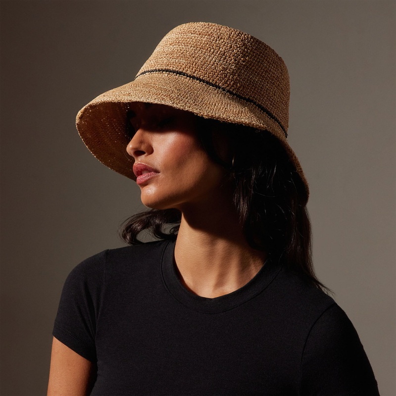 Crochet Bucket Hat with Black Stripe – Natural/Black Stripe