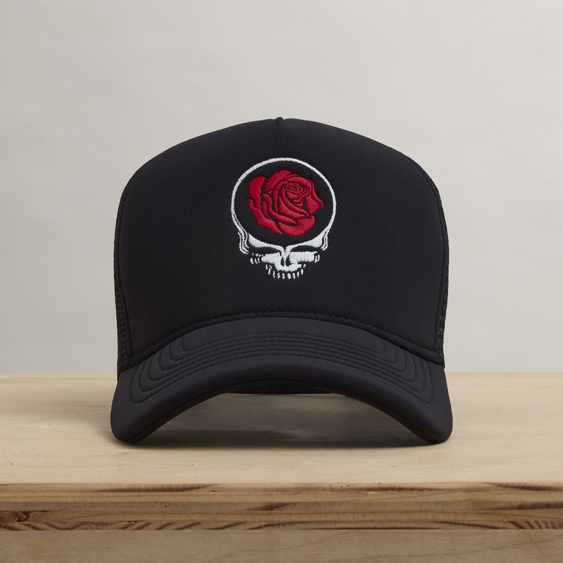 Grateful Dead Rose Embroidery Trucker – Black