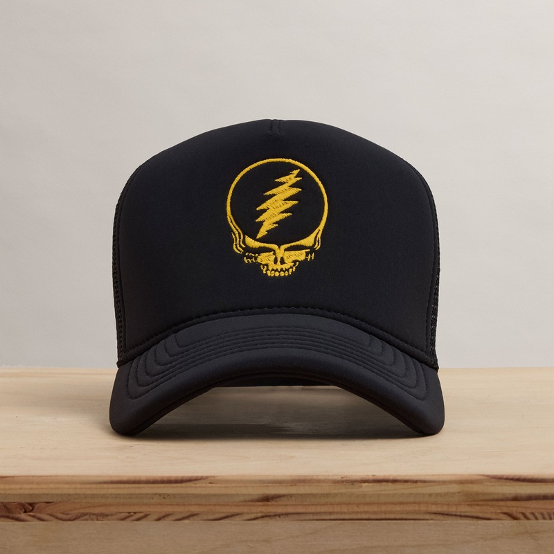 Grateful Dead Single Color Skull Embroidery Trucker – Black