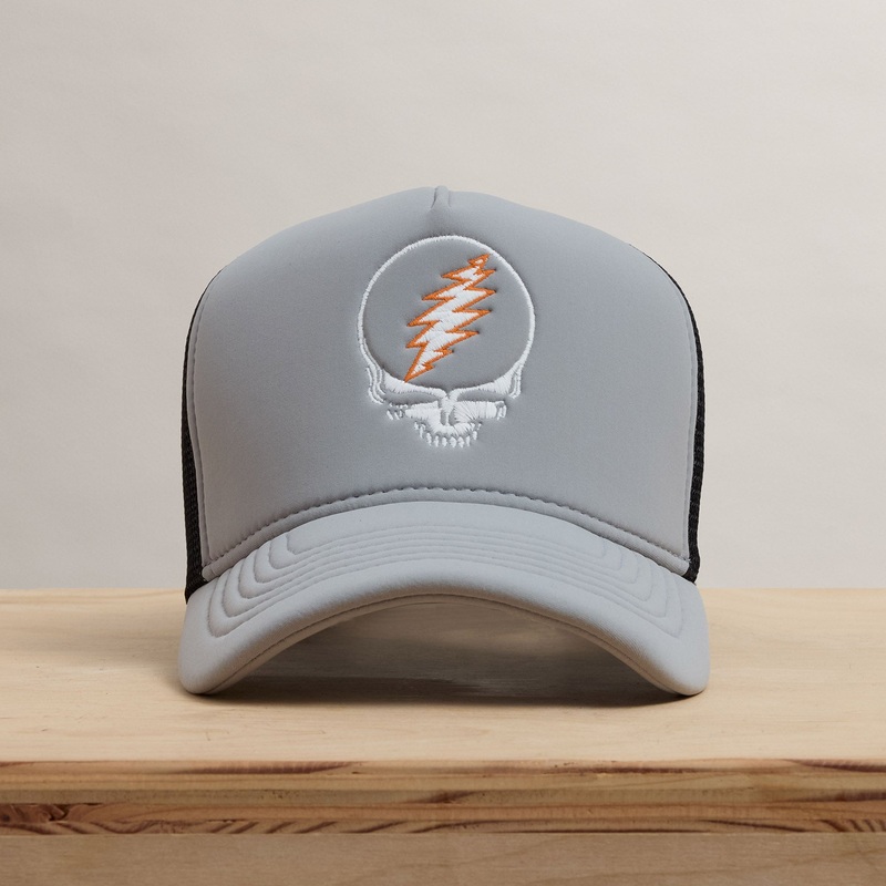 Grateful Dead Skull Embroidery Trucker – Pale Grey