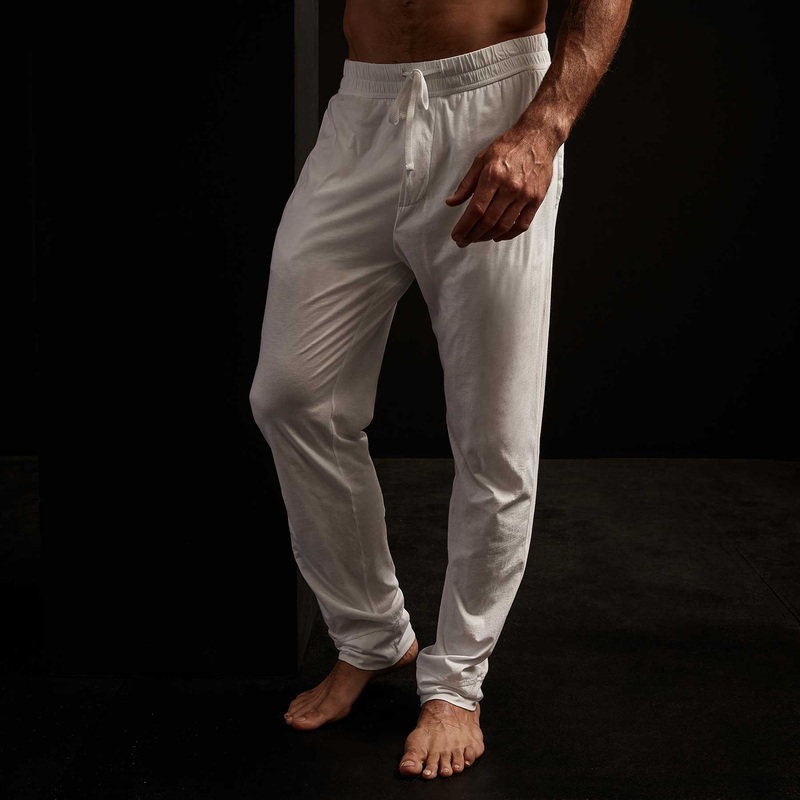 Luxe Lotus Jersey Tapered Lounge Pant – White