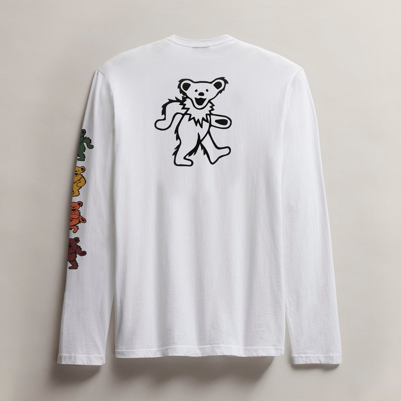 Men’s Grateful Dead Dancing Bear Long Sleeve Tee – White/Black
