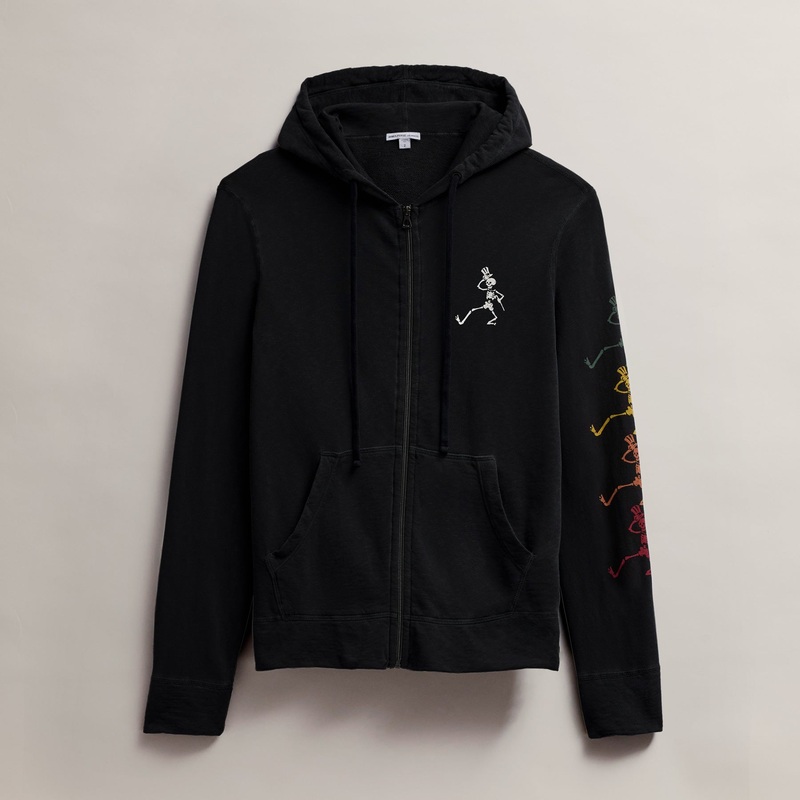 Men’s Grateful Dead Dancing Skeleton Full Zip Hoodie – Black