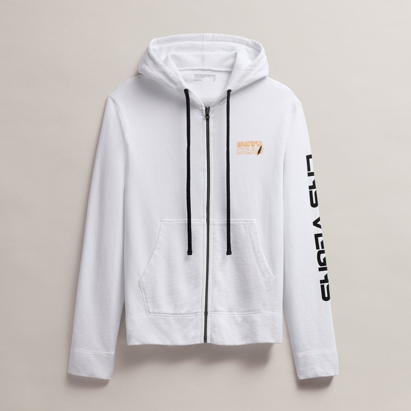 Men’s Grateful Dead Lightning Bolt Full Zip Hoodie – White/Cadmium
