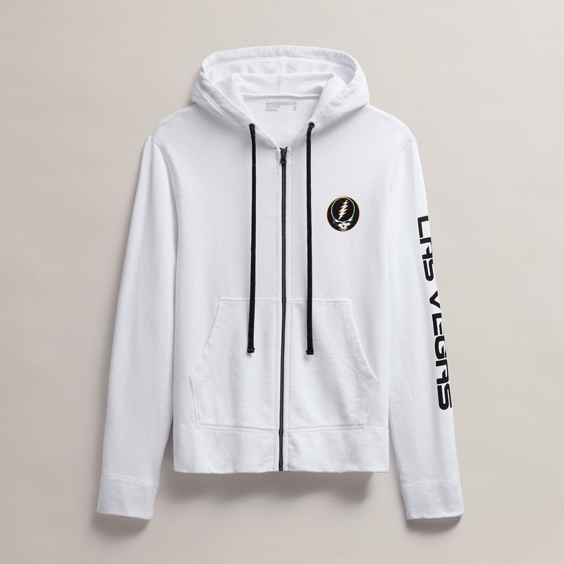 Men’s Grateful Dead Skull Full Zip Hoodie – White/Cadmium