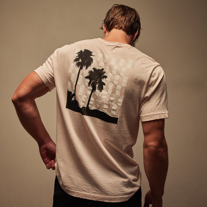Checkered Palm Tree Graphic Tee – Zephyr Pigment/White