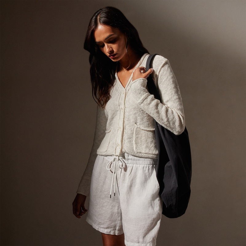 Cotton Linen Button Cardigan – White