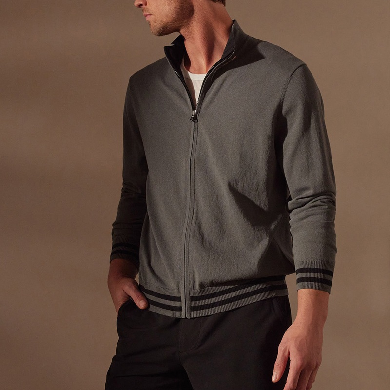 Double Retro Striped Zip Up Cardigan – Flint/Black