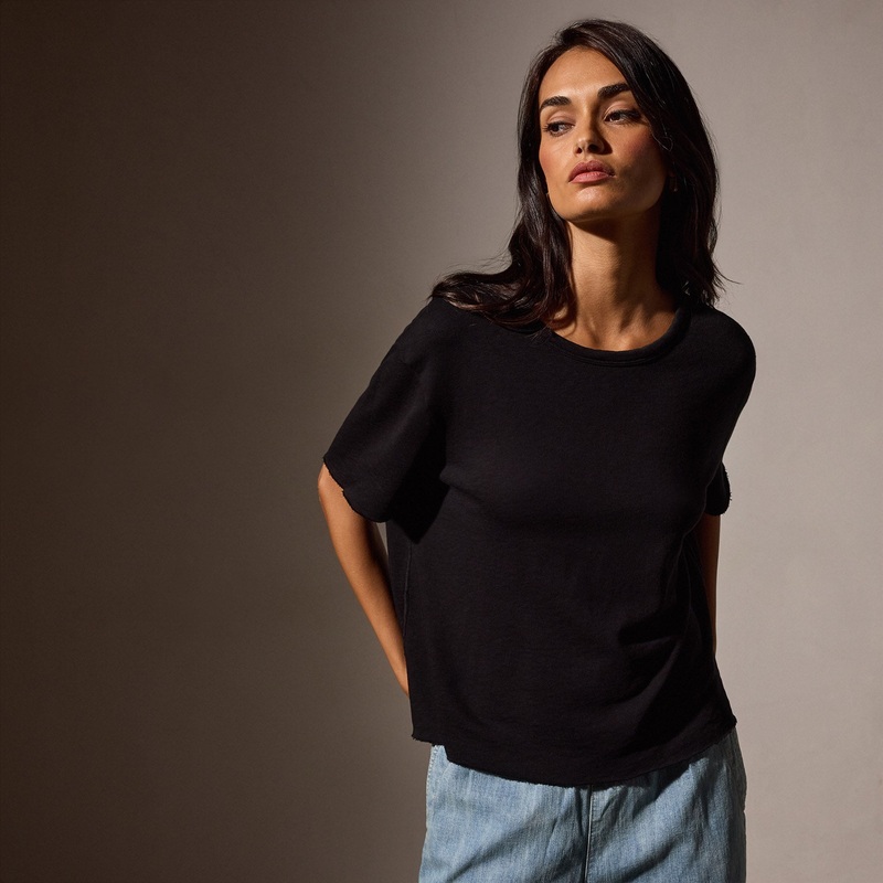 French Terry Boxy Short Sleeve Tee – Black