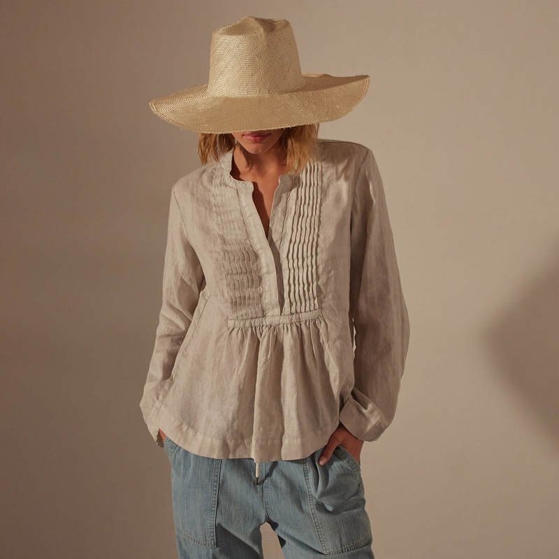 Pin Tuck Linen Top – Salt Pigment