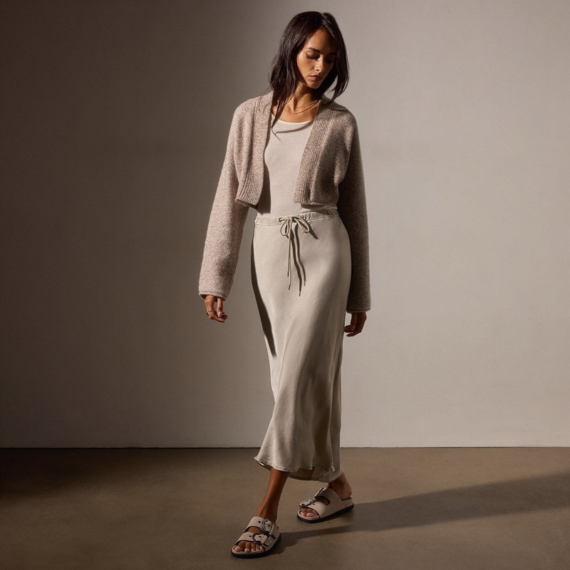 Satin Drawstring Skirt – Putty Pigment