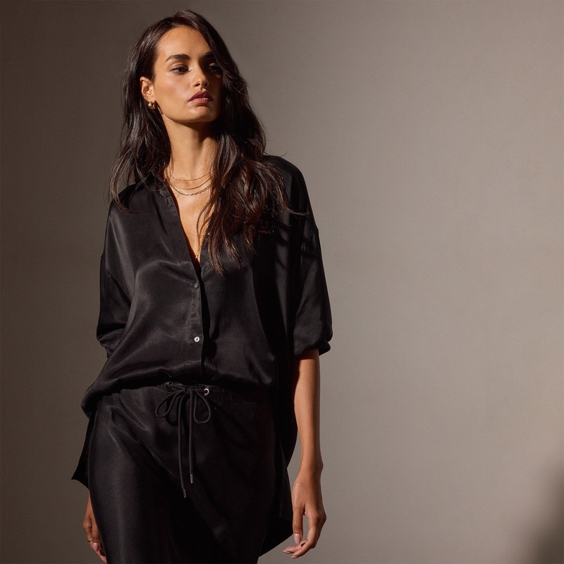 Satin Oversized Shirt – Black