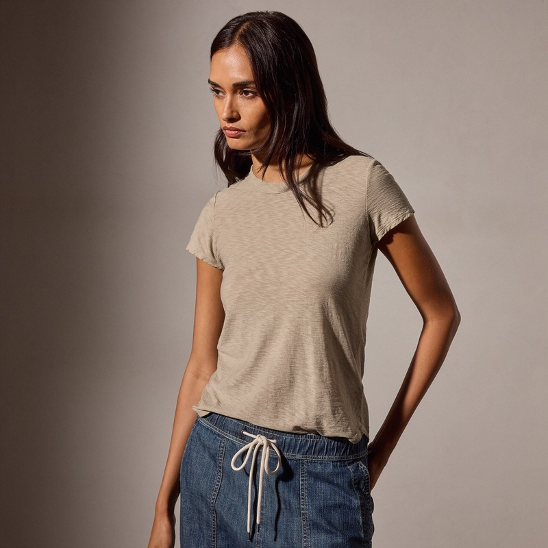 Sheer Slub Crew Neck Tee – Light Tan