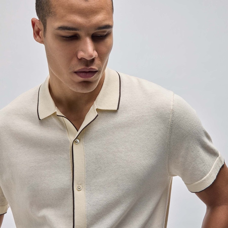 Stretch Cotton Tipped Shirt – Ivory/Porcupine