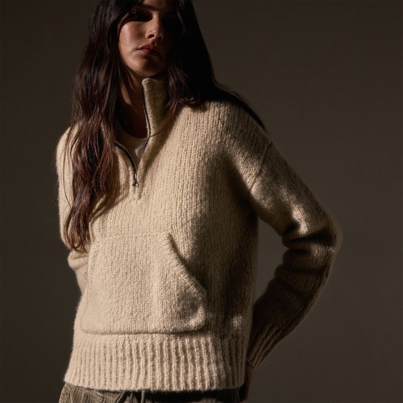 Cashmere Blend Half Zip Sweater – Biscotti