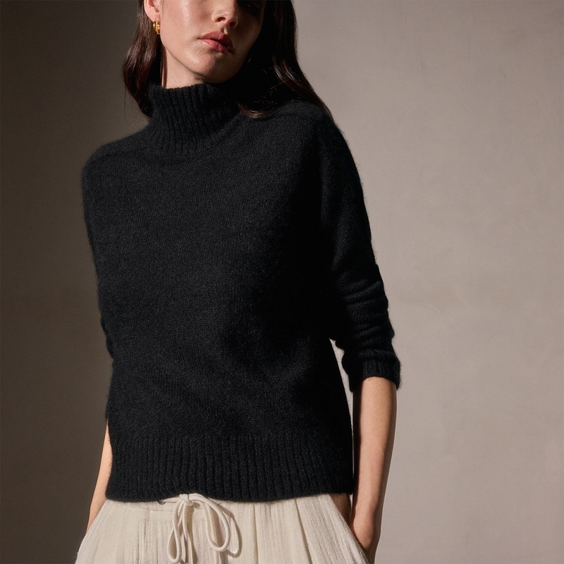 Cashmere Funnel Neck Sweater – True Black