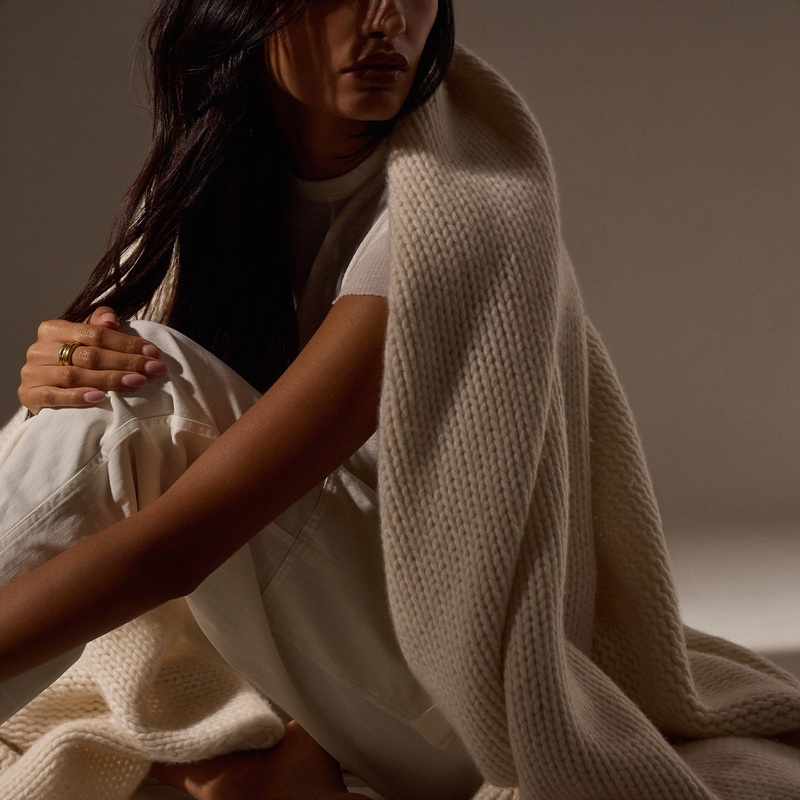 Cashmere Melange Knit Blanket – Ivory Melange