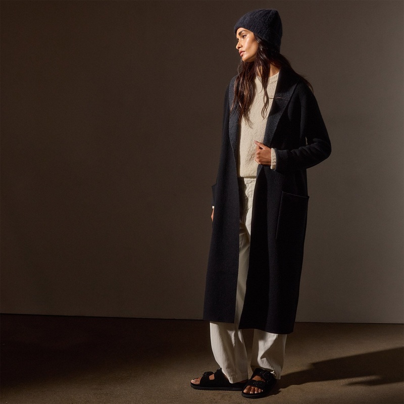 Cashmere Shawl Collar Coat – Black/Coal