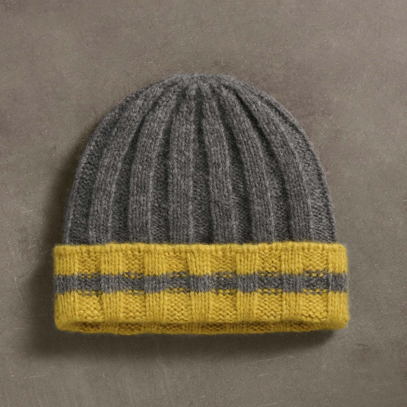 Cashmere Stripe Rib Beanie – Thunder/Straw