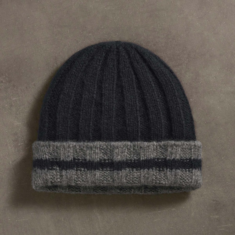 Cashmere Stripe Rib Beanie – True Black/Thunder