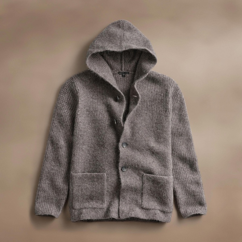 Chunky Waffle Knit Hooded Coat – Mid Grey