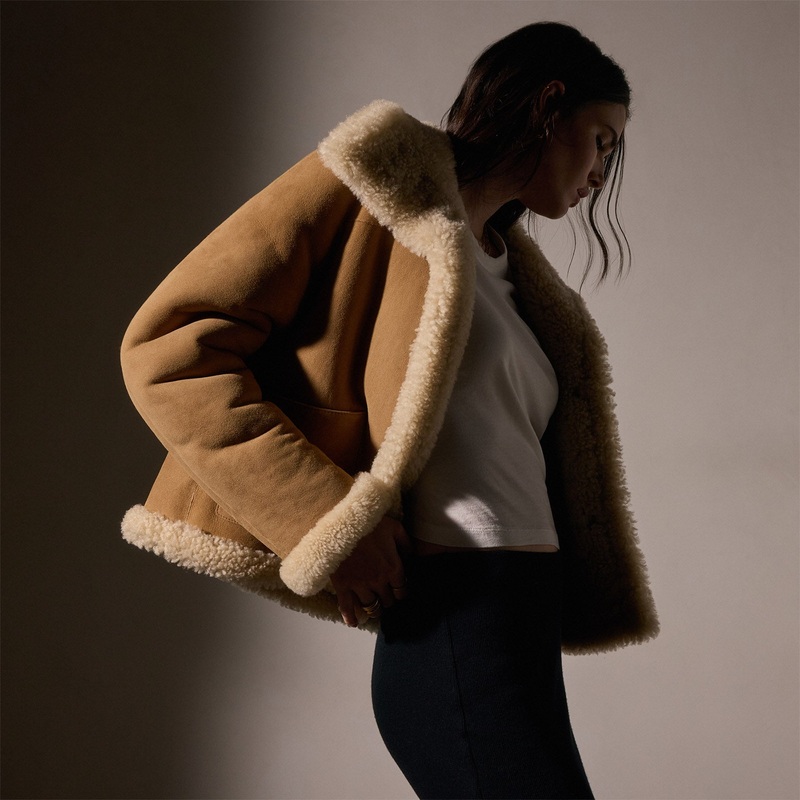 Cropped Shearling Jacket  – Caramel