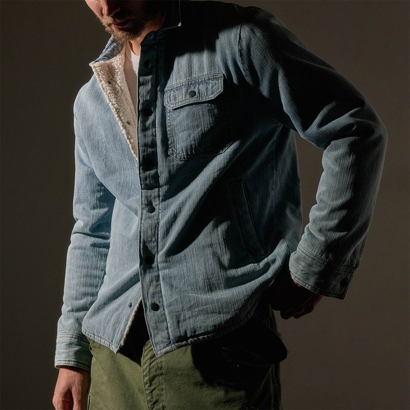 Denim Sherpa Shirt Jacket – Bleach Wash